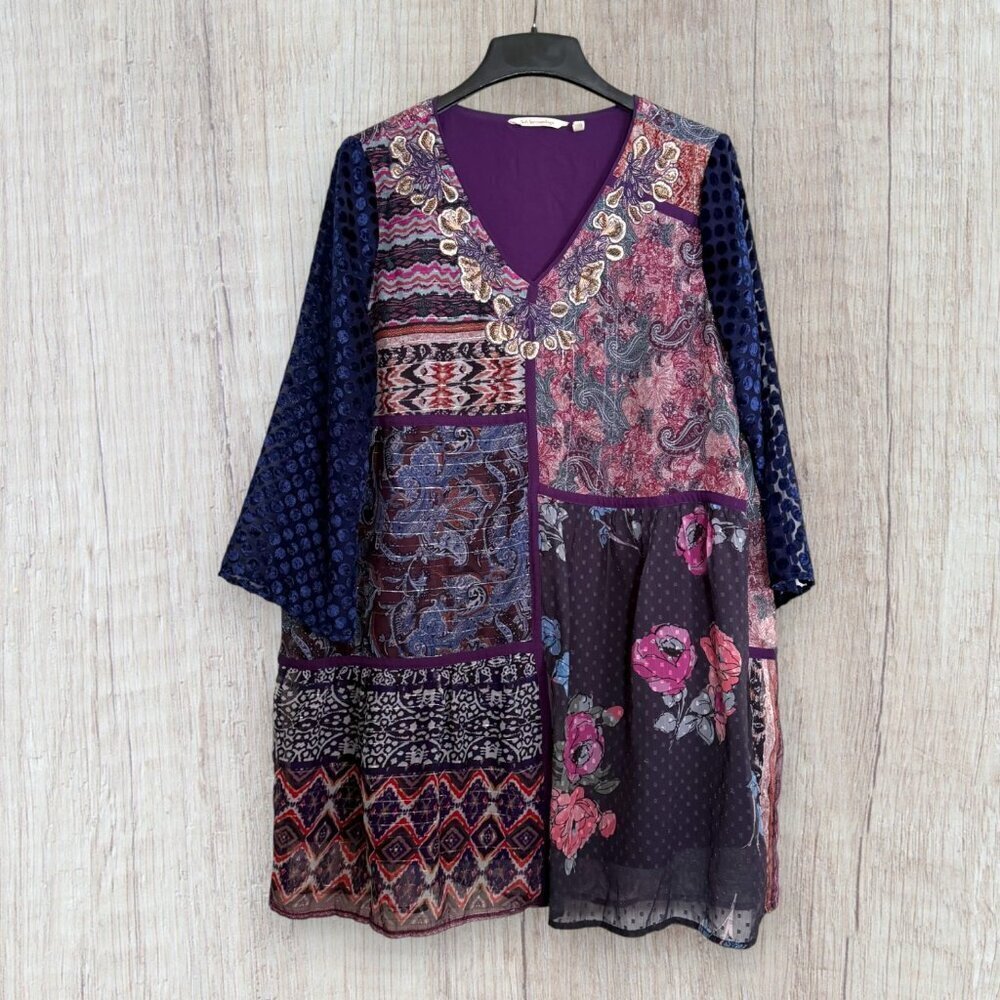Soft Surroundings All Together Mixed Media Patchwork Boho Embroidered Dress L